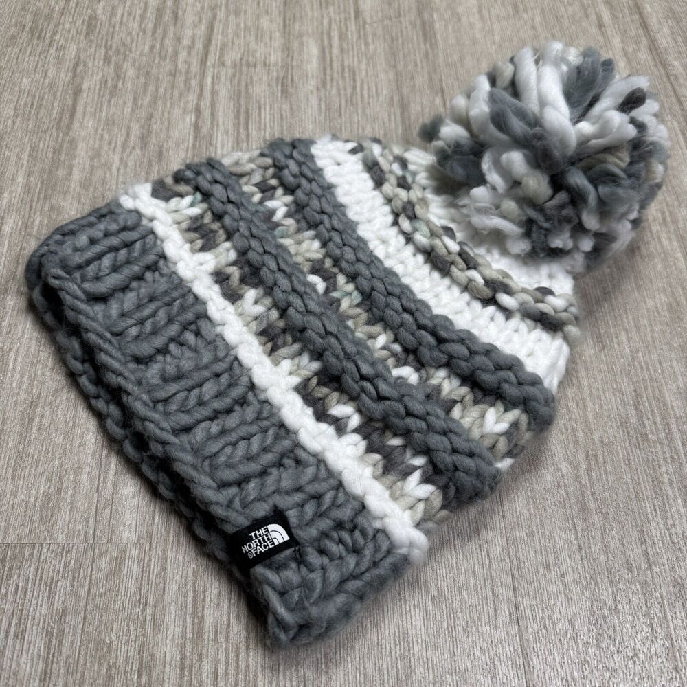 The North Face Beanie Nanny Cable Knit Light Gray White Adult Winter